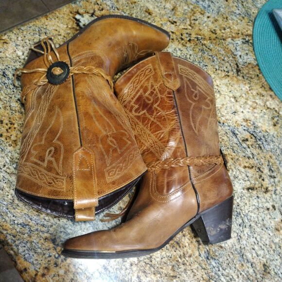 Oak Tree Farms 628 Women's Size 9.5 Brown Leather Cowboy Western Tassel Boots - Picture 7 of 12